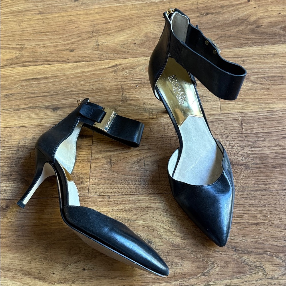 Michael Kors Black Guiliana Pointed Toe Heels with Ankle Strap